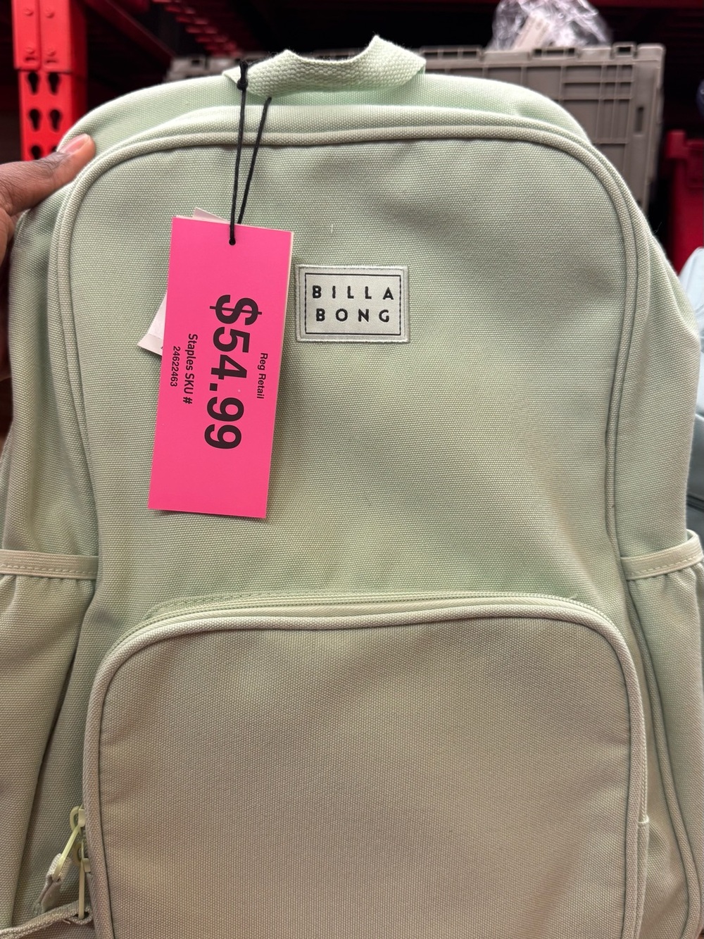 Billabong Light Mint Green Backpack with Front Pocket